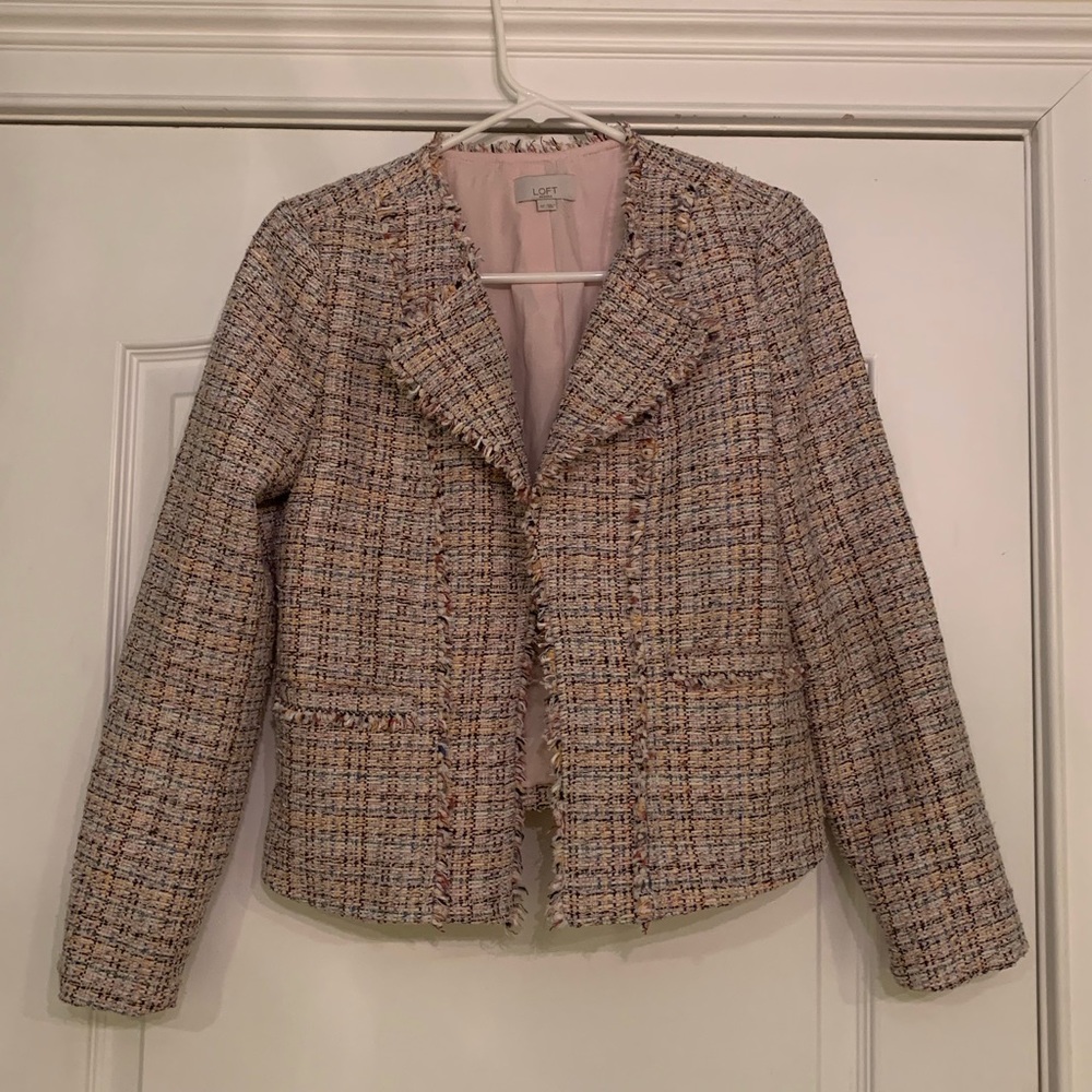 LOFT multicolor tweed jacket, size 4 petite